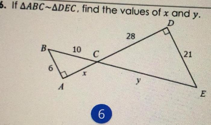 If abc dec find the value of x and y