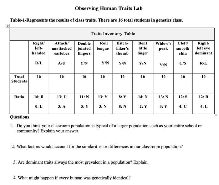 Observing human traits lab answer key